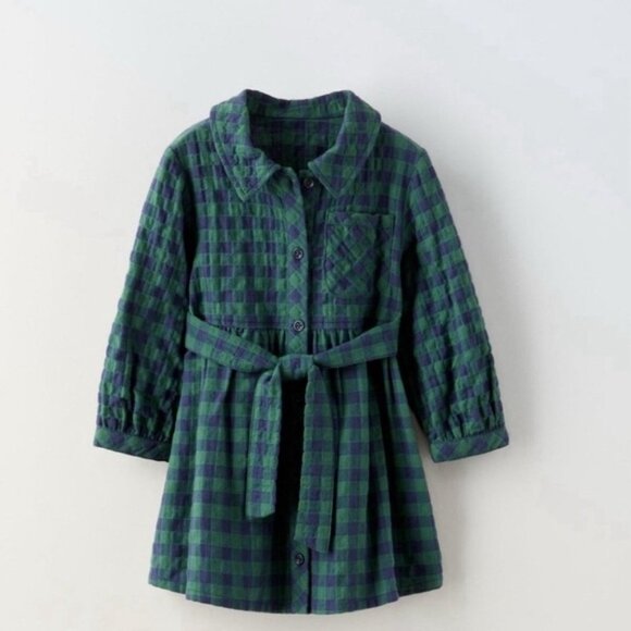 NEW Girls Green Plaid Belted Fall Dress Size 18-24 months